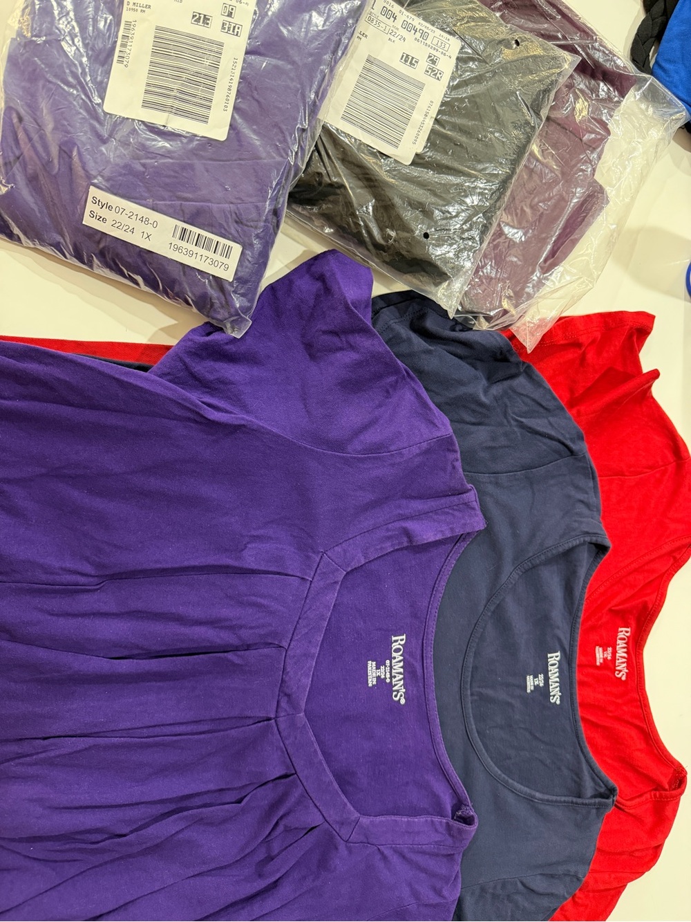 Roamans Scoop Neck Knit Top Bundle - Purple, Navy, Red